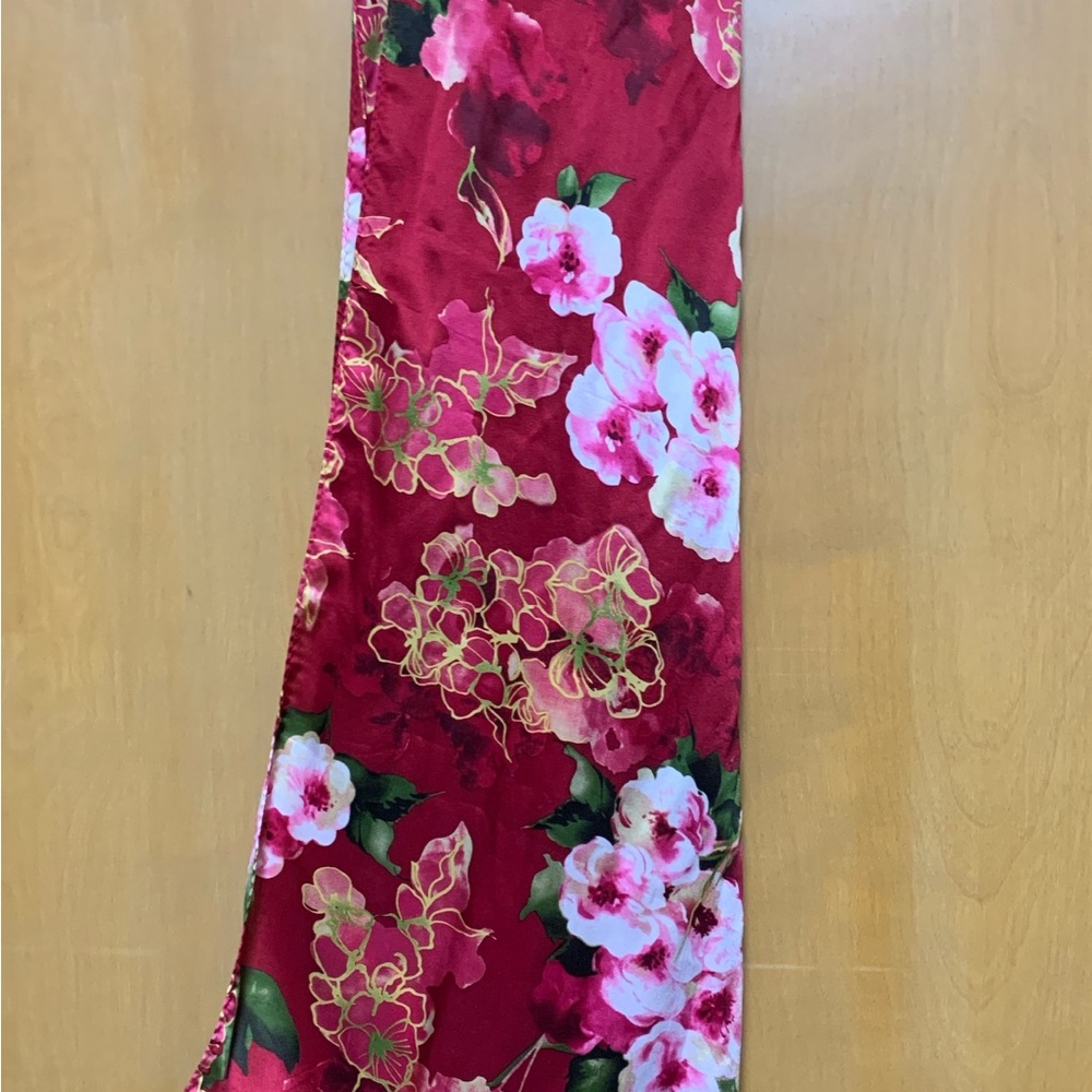 Luxurious Silk Scarf Red Multicolor Floral Long Rectangle Belt Wrap Neck scarf
